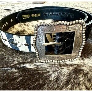 Ariat Genuine Leather Belt Women's Limited Edition Buckle 2007 Zebra Studs Sz 38